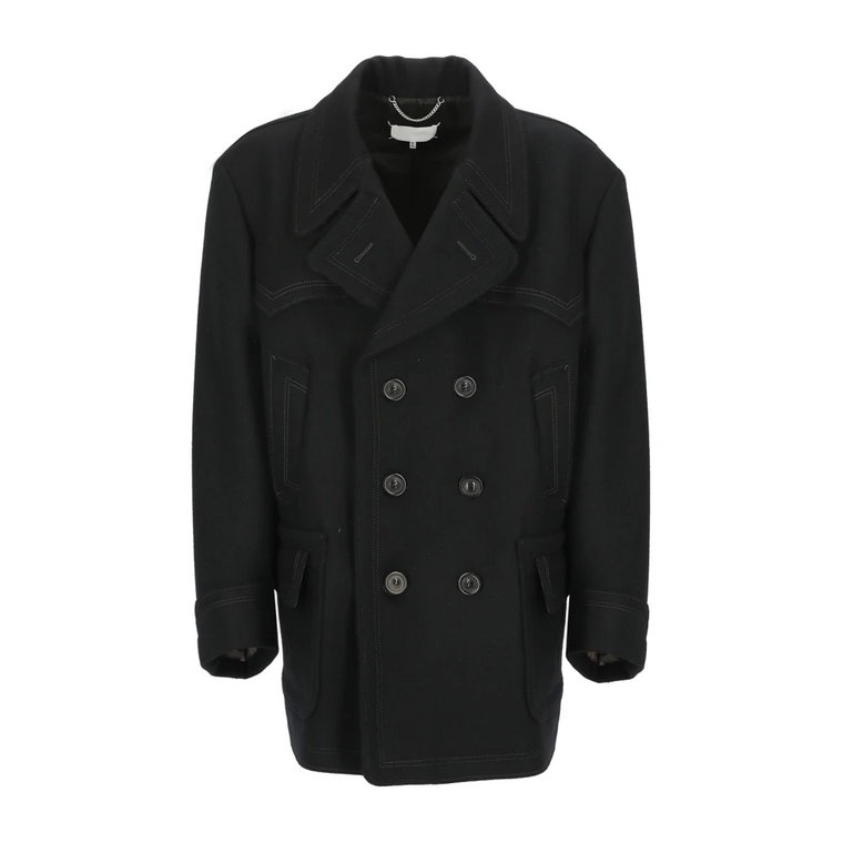 Czarny dwurzędowy wełniany płaszcz dla mężczyzn Maison Margiela