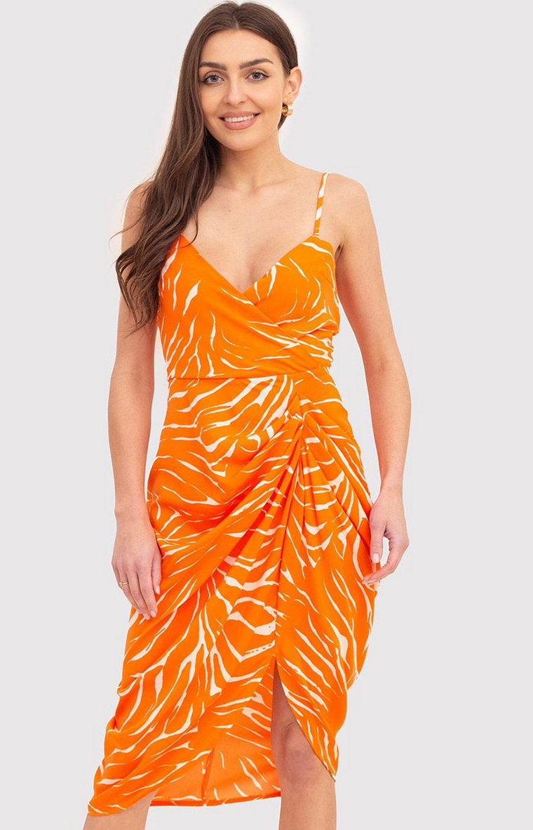 Sukienka midi na cienkich ramiączkach DA1716, Kolor pomarańczowy, Rozmiar L, AX Paris