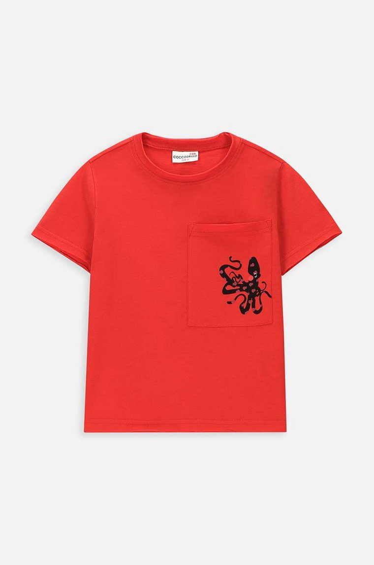 Coccodrillo t-shirt bawełniany dziecięcy kolor czerwony z nadrukiem