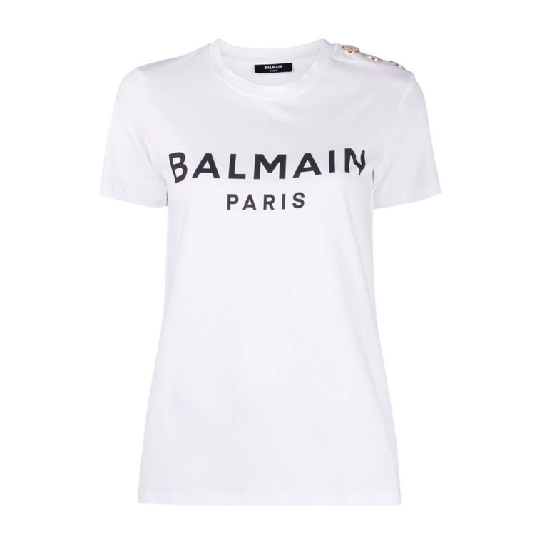 Koszulka z ozdobnymi guzikami i nadrukiem logo Balmain