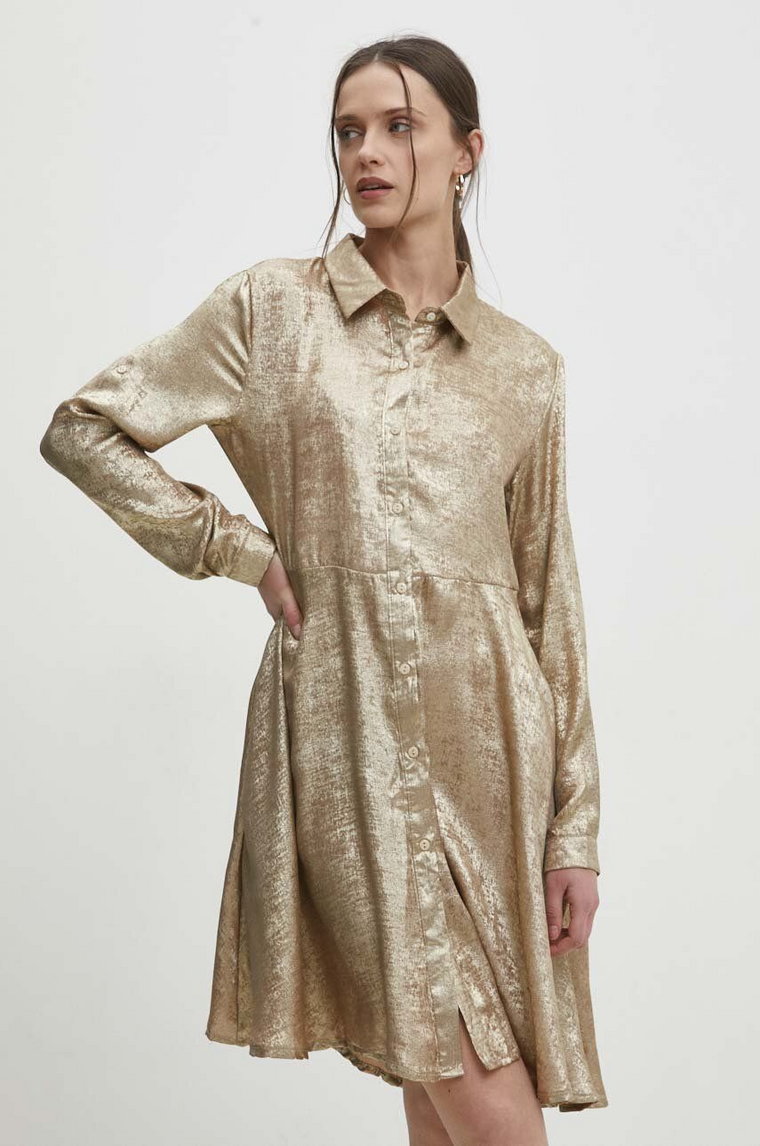 Answear Lab sukienka kolor złoty mini rozkloszowana