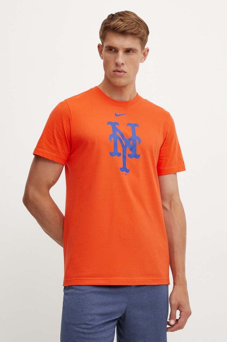 Nike t-shirt bawełniany New York Mets męski kolor pomarańczowy z nadrukiem