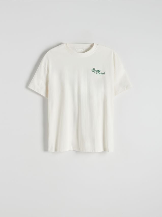 Reserved - T-shirt z nadrukiem na plecach - złamana biel
