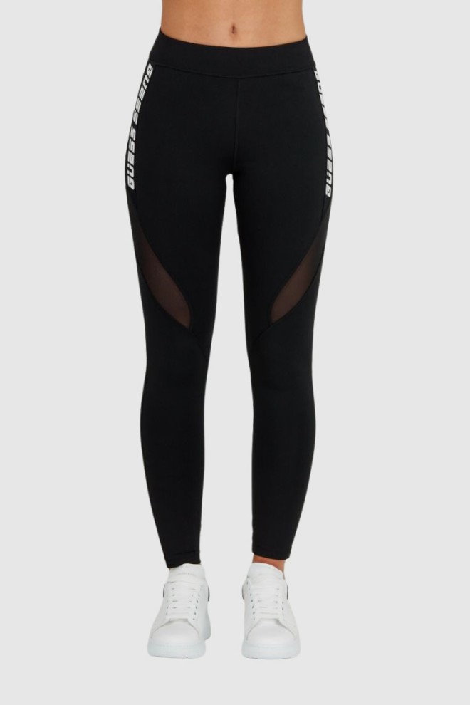 GUESS Czarne legginsy z logo i przeszyciami