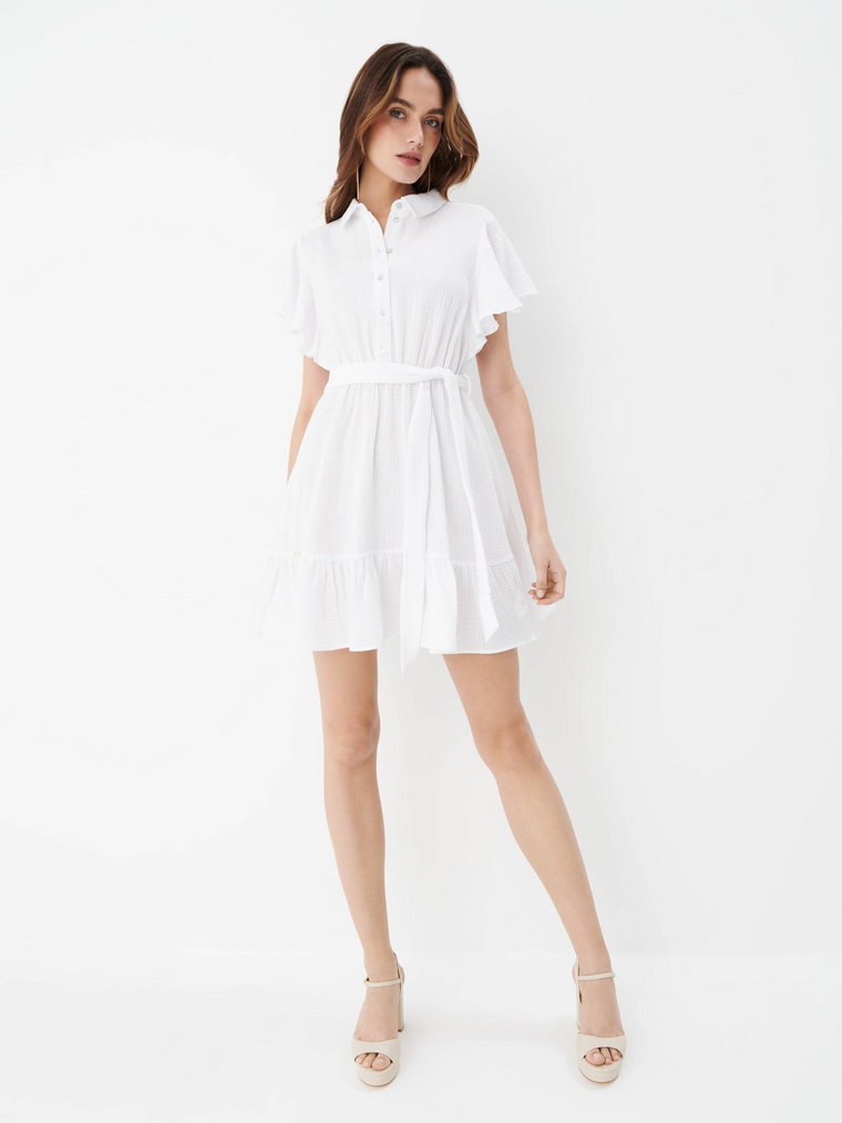 Mohito - Koszulowa sukienka mini z muślinu - biały