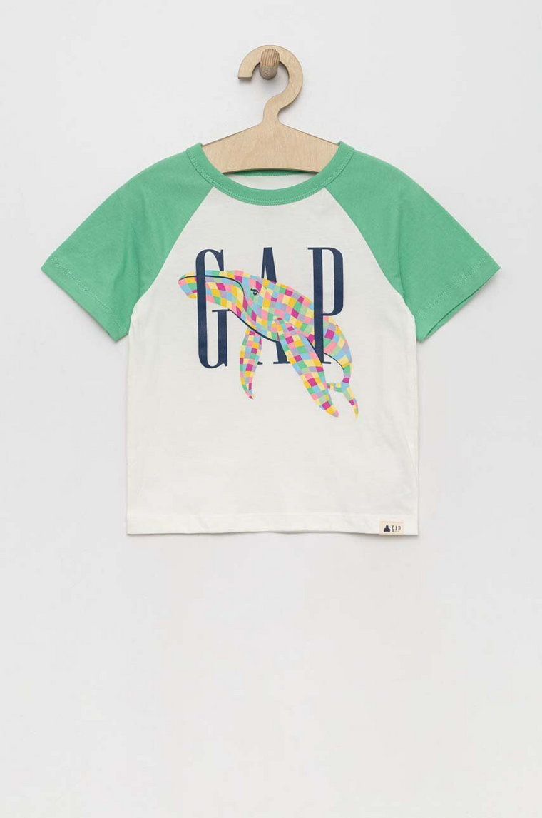 GAP t-shirt bawełniany dziecięcy kolor zielony z nadrukiem