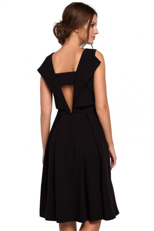 Elegancka rozkloszowana sukienka z dekoltem na plecach czarna