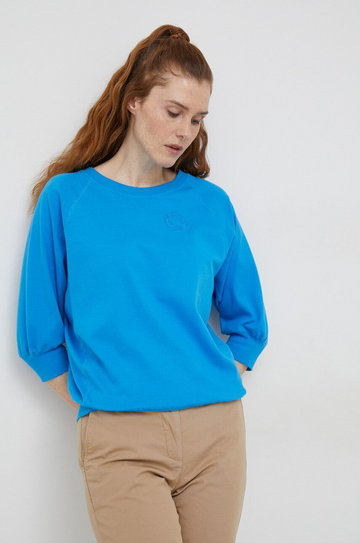 Mos Mosh bluza bawełniana damska kolor niebieski gładka