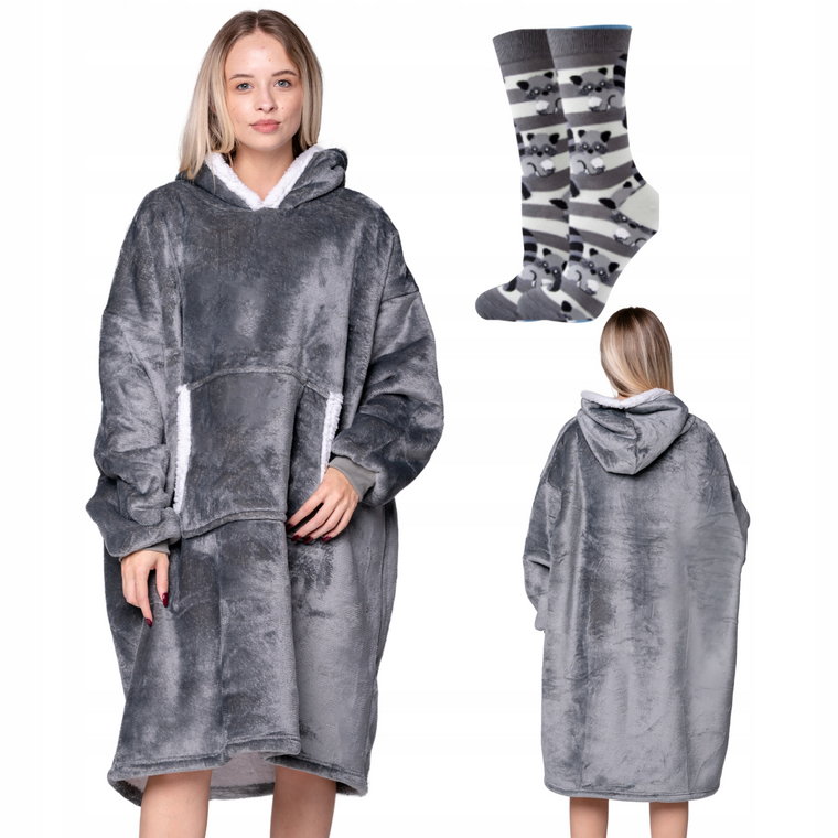 Koc Bluza Oversize Ciepła 2W1 Gruba XXL Kocobluza Skarpetki