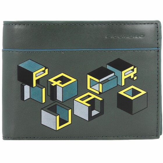 Piquadro Blue Square Revamp Portfel RFID skórzana 13 cm green-yellow-graphic