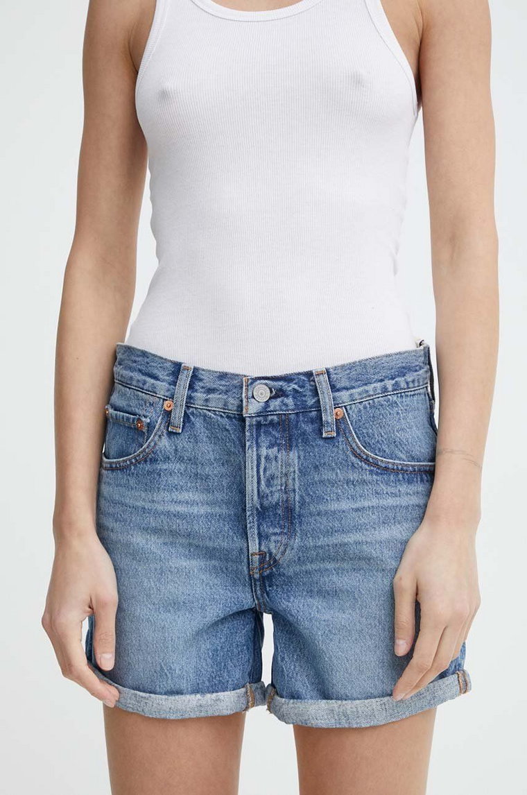 Levi's szorty jeansowe damskie kolor niebieski gładkie high waist