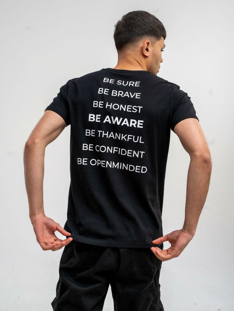Koszulka Z Krótkim Rękawem Męska Czarna Aware Slogan