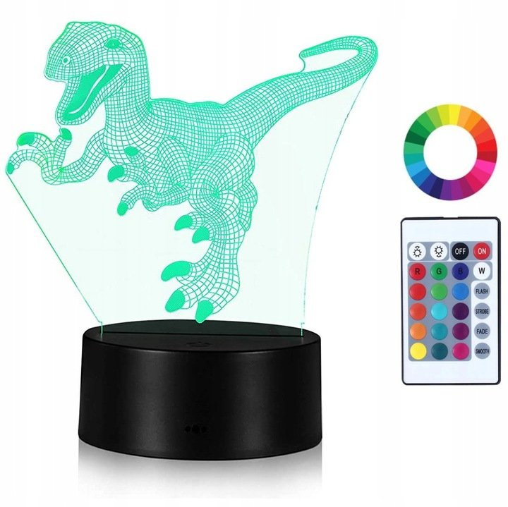 Lampka Nocna 3D LED Park Jurajski Dinozaur Imię Plexido