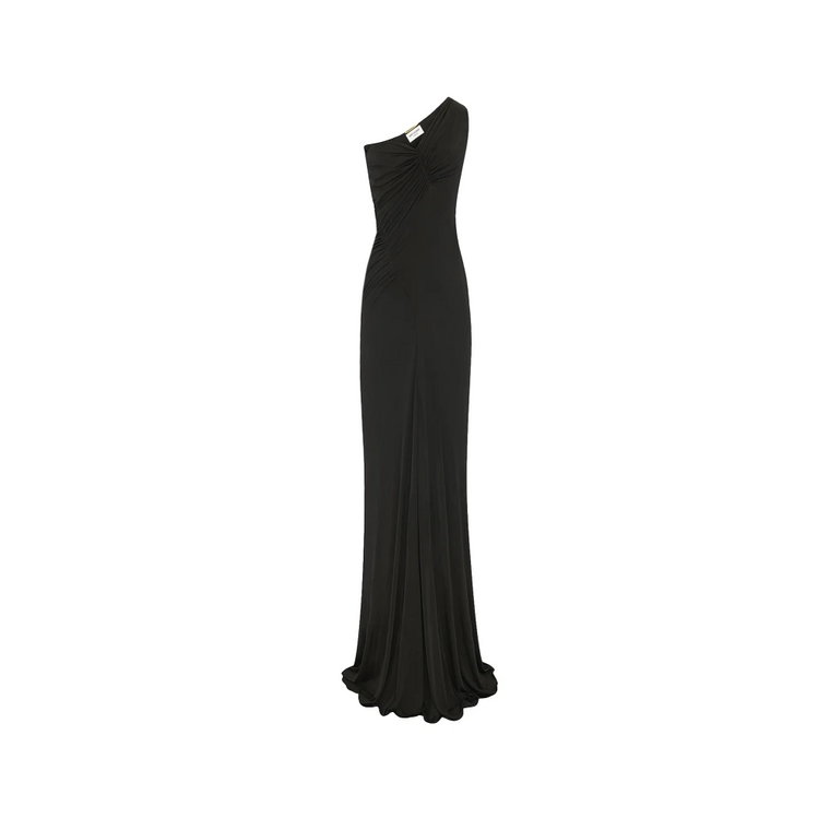 Czarna Sukienka z Jednym Ramieniem z Wiskozy Ss23 Saint Laurent