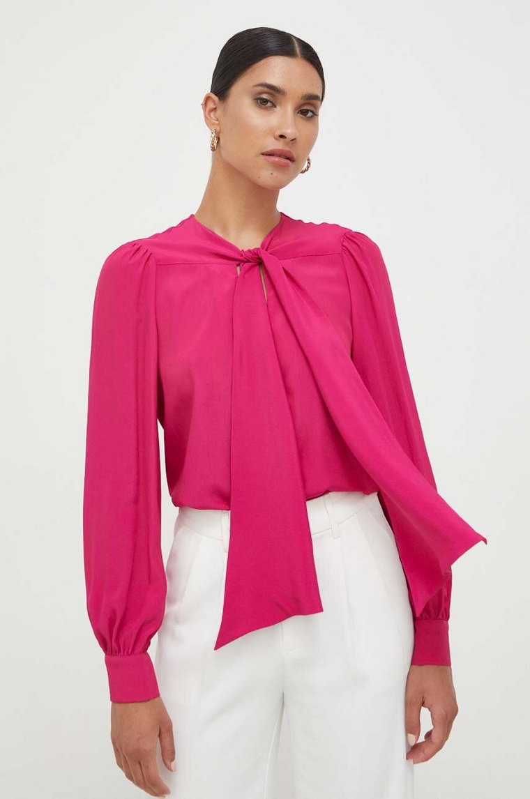 Pinko koszula z domieszką jedwabiu kolor różowy regular z wiązanym dekoltem 102168.8889