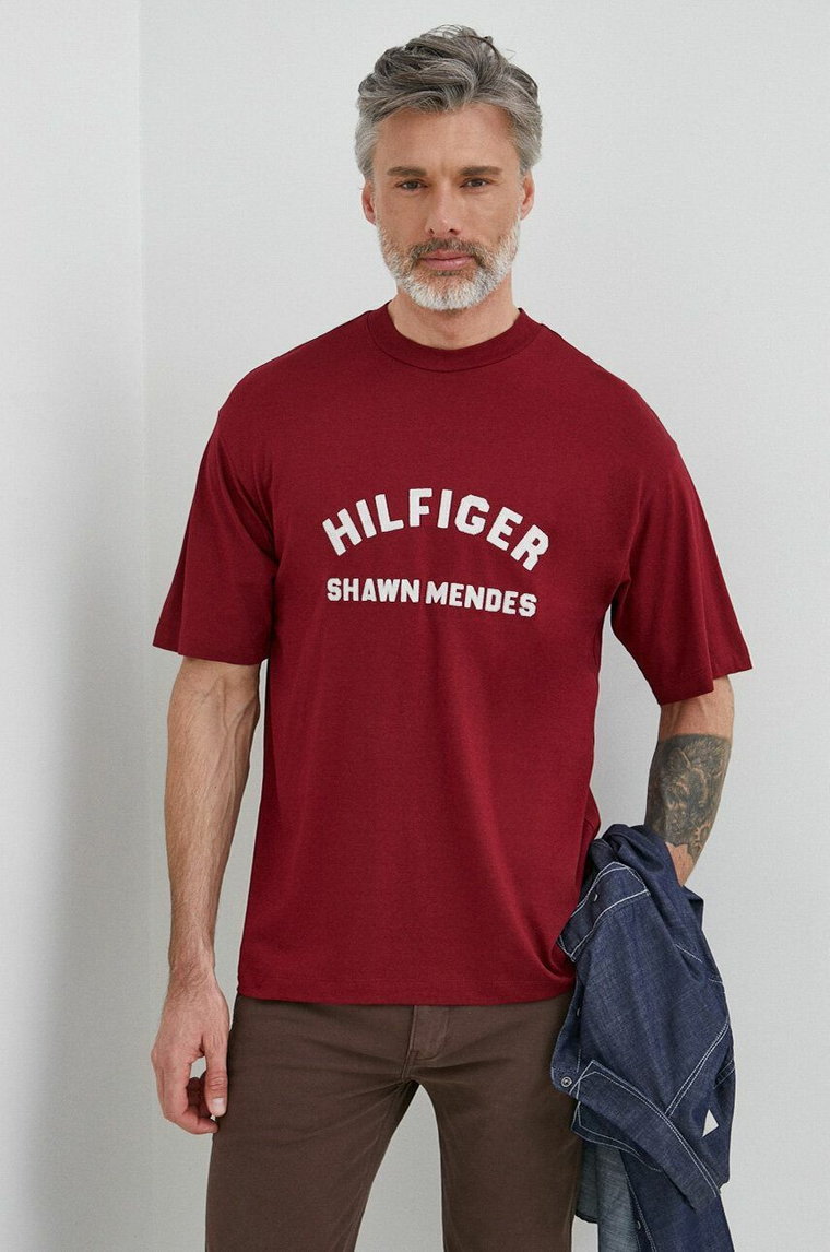 Tommy Hilfiger t-shirt x Shawn Mendes męski kolor bordowy z nadrukiem