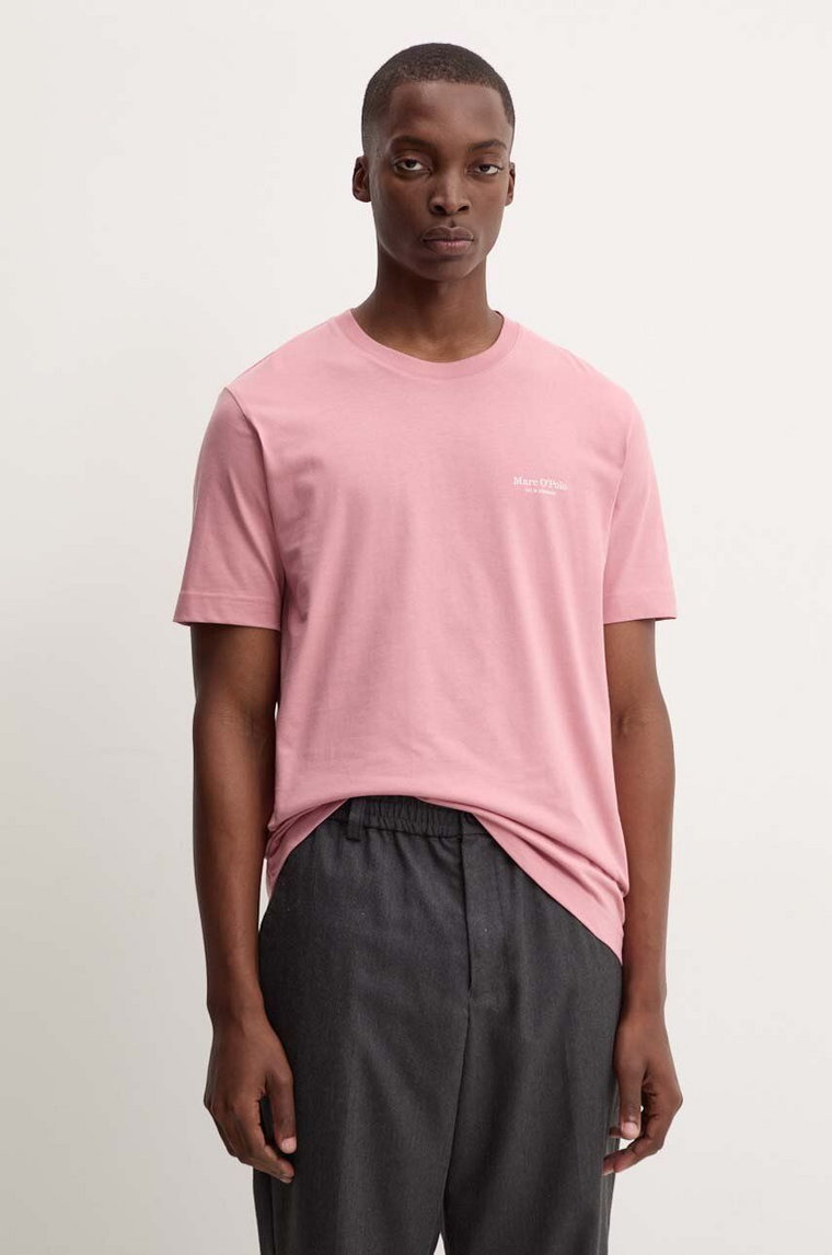 Marc O'Polo t-shirt bawełniany męski kolor różowy z nadrukiem 424201251546