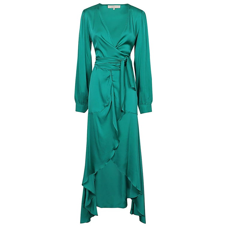 Emeraldowa Zielona Sukienka z Jedwabiu z Dekoltem w serek Silk95Five