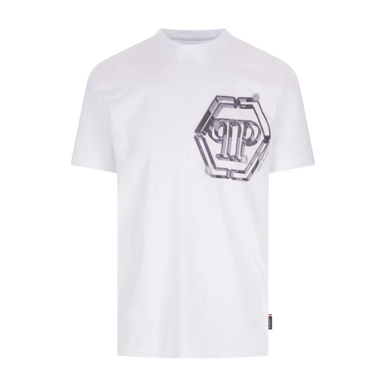Biała koszulka z symbolami dla mężczyzn Philipp Plein
