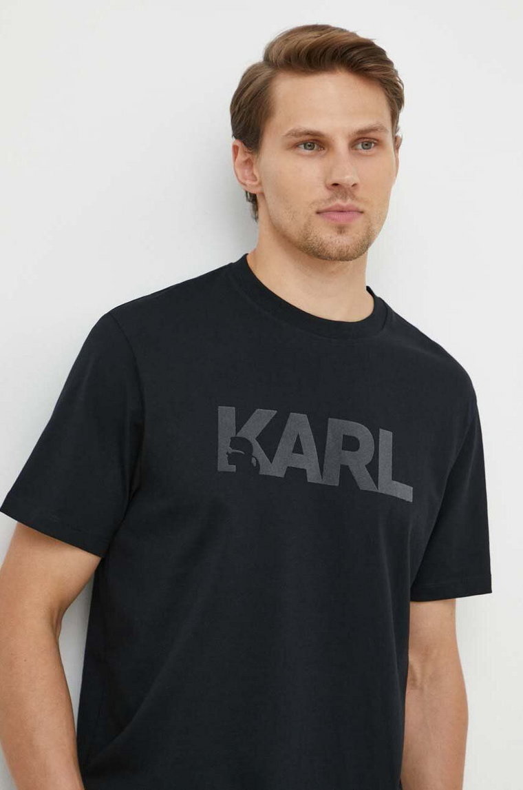 Karl Lagerfeld t-shirt bawełniany męski kolor czarny z nadrukiem