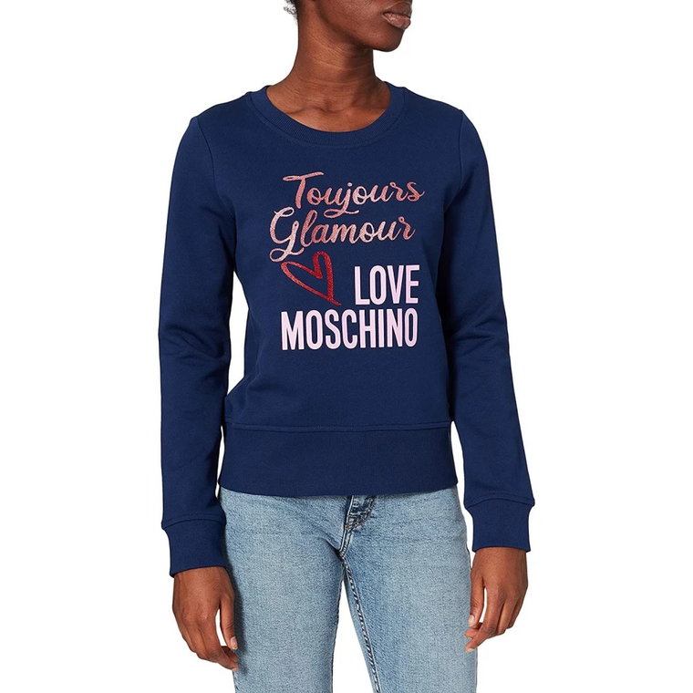 Niebieski Sweter z Bawełny z Wzorem Marki Love Moschino