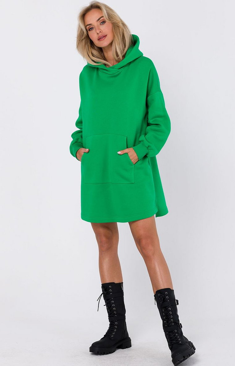 Sukienka z kapturem i kieszenią kangurek soczysta zieleń M762, Kolor intensywna zieleń, Rozmiar L/XL, MOE