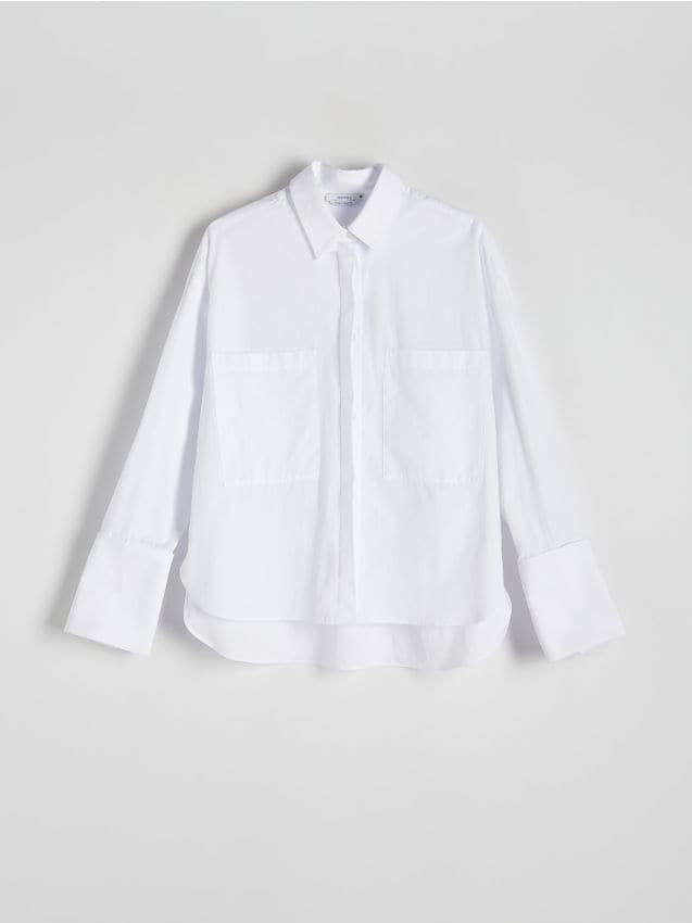 Reserved - Koszula oversize z kieszeniami - biały