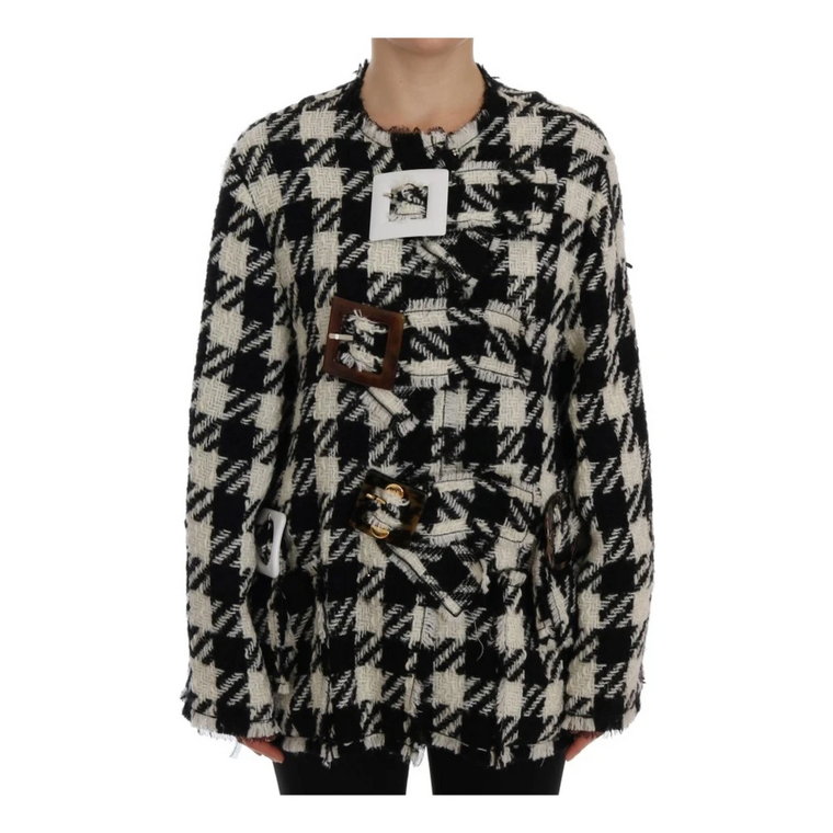 Black White Wool Knitted Crystal Jacket Dolce & Gabbana