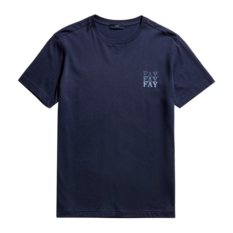 Niebieska Bawełniana Koszulka z Logo Fay
