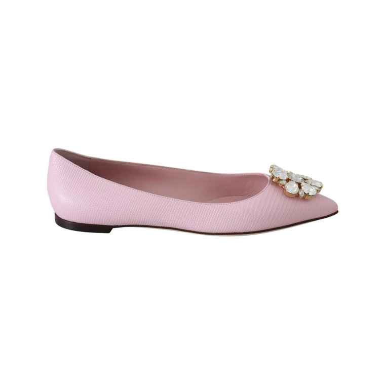 Pink Bellucci Leather Crystals Flats Shoes Dolce & Gabbana