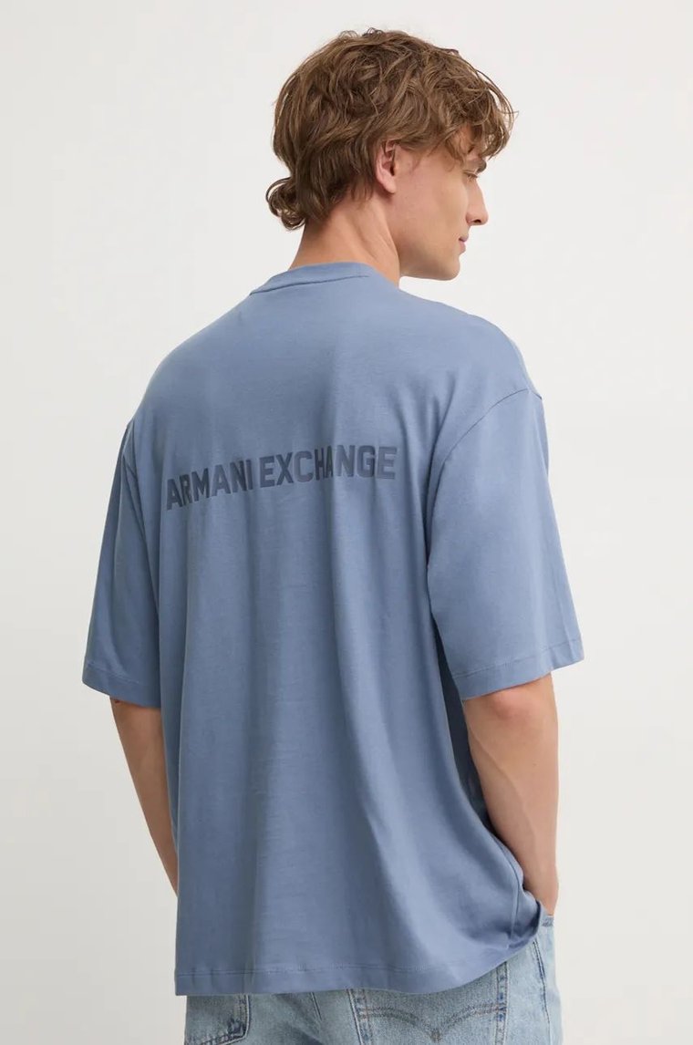 Armani Exchange t-shirt bawełniany męski kolor niebieski z nadrukiem 6DZTLS ZJLFZ