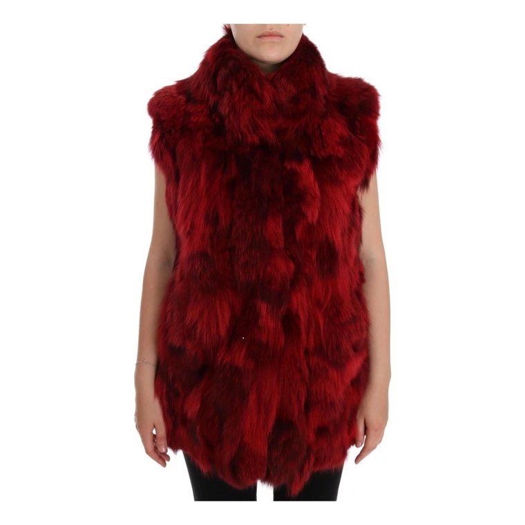 Red Coyote Fur Sleeveless Coat Jacket Dolce & Gabbana