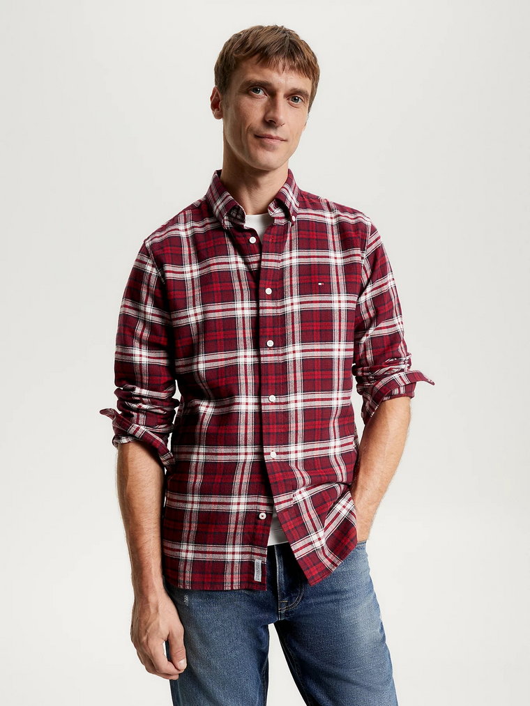 Koszula męska w kratę Tommy Hilfiger MW0MW32890-Bordeaux XL Bordowa (8720645165972). Koszule męskie