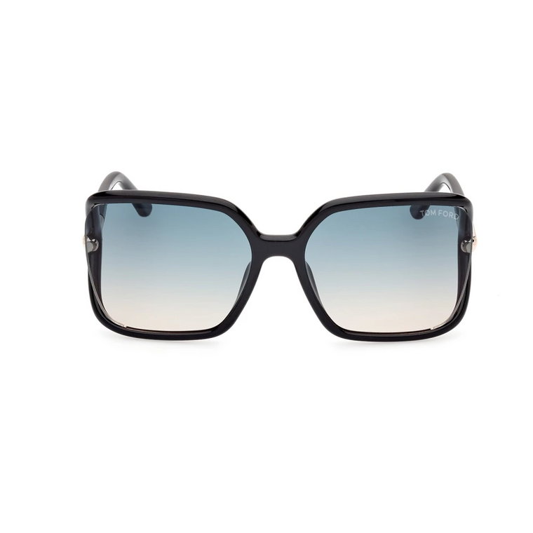 Kobaltowe okulary przeciwsłoneczne dla kobiet w kwadratowym kształcie z połyskującą czarną oprawą i niebieskimi szkłami gradientowymi Tom Ford