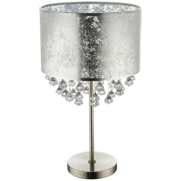 Stojąca LAMPA stołowa AMY 15188T3 Globo nocna LAMPKA abażurowa z kryształkami glamour crystal srebrna przezroczysta