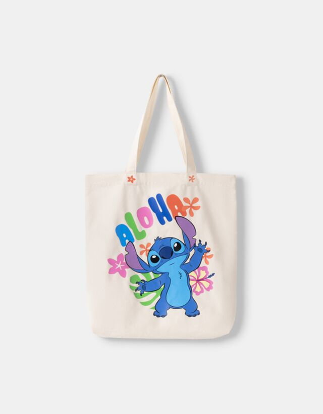 Bershka Torba Shopper Lilo & Stitch Kobieta Kremowy