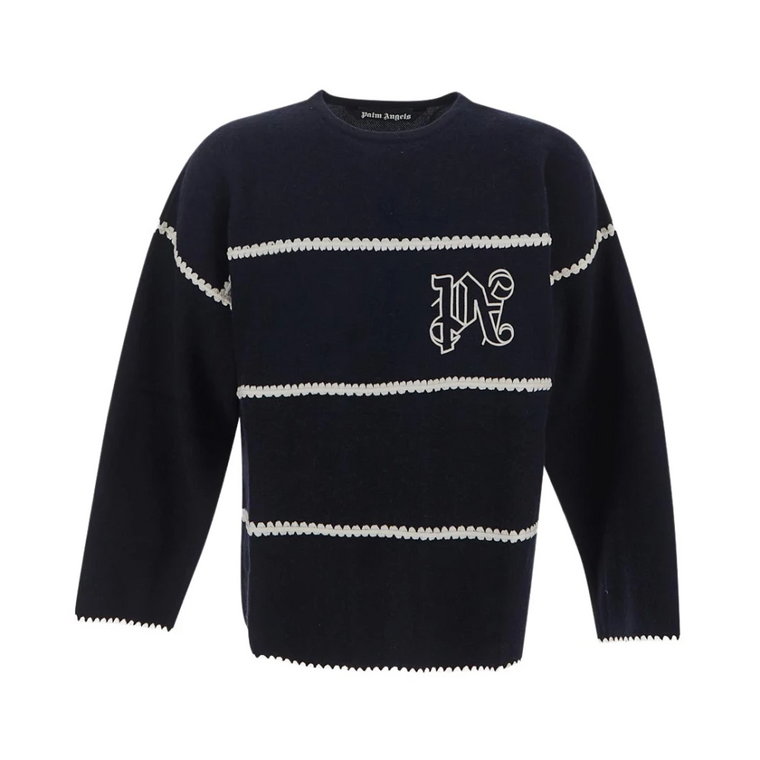 Monogramowy Sweter w Granatowym Kolorze Palm Angels