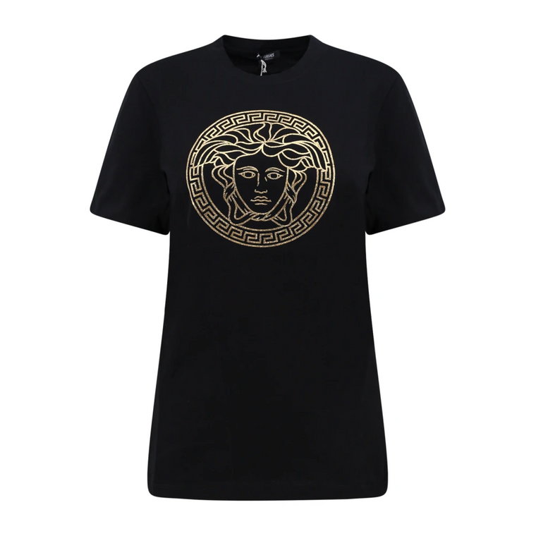 Czarne koszulki i pola z folią z motywem Meduzy Versace