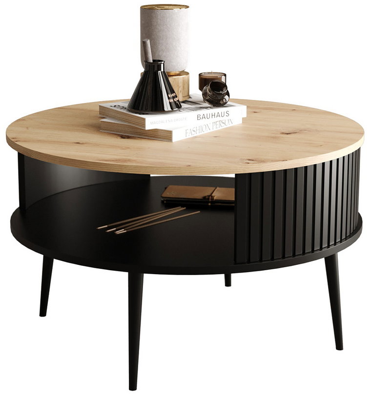 Okrągły loftowy stolik kawowy z półką - Darvex 4X