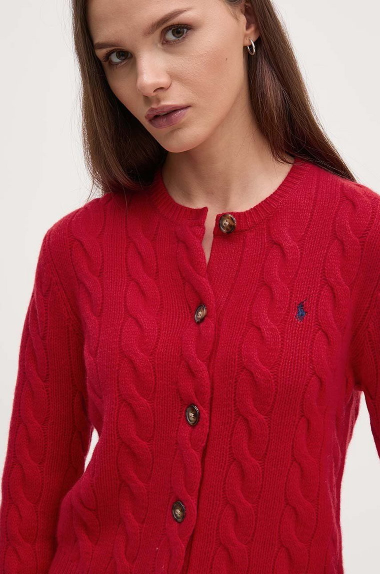 Polo Ralph Lauren kardigan wełniany kolor czerwony