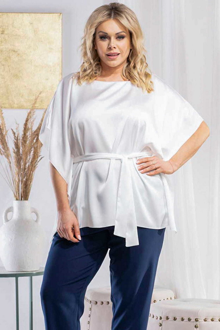 Bluzka oversize kimono  satynowa TALA biała PROMOCJA