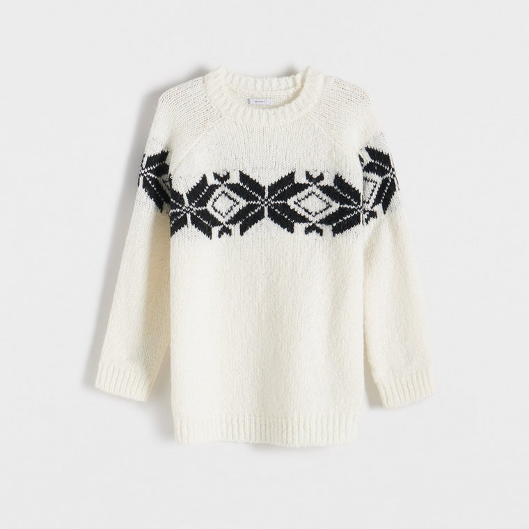 Reserved - Sweter z ozdobnym wzorem - kremowy