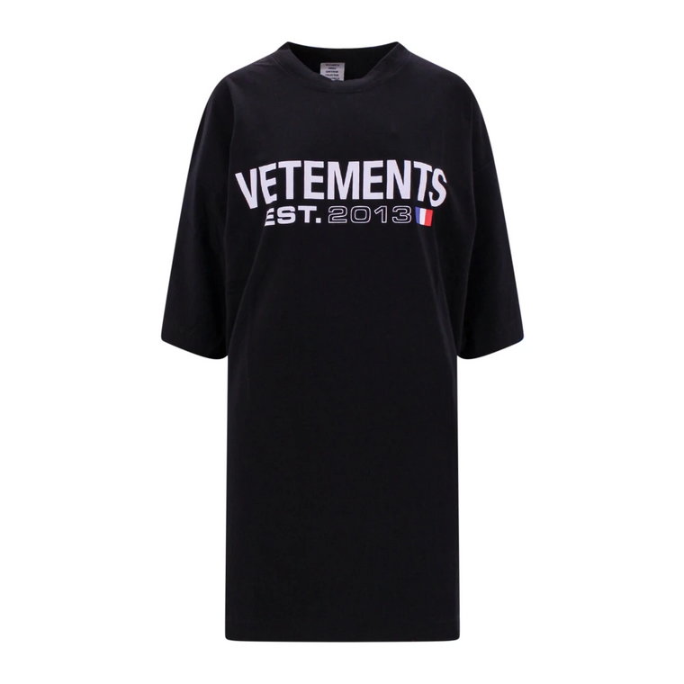Czarna Bawełniana Koszulka z Logo Flagi Vetements