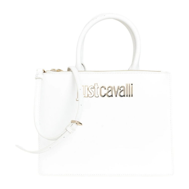 Biała torba damska z pozłacaną tabliczką z logo Just Cavalli
