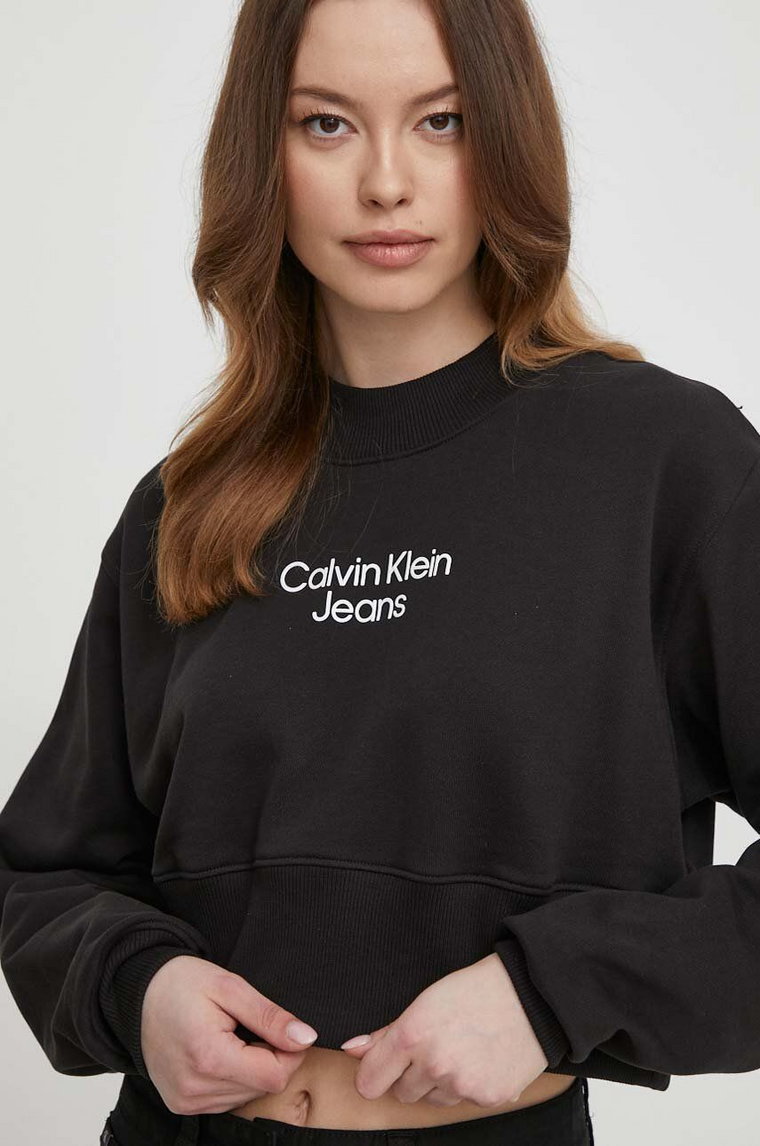 Calvin Klein Jeans bluza bawełniana damska kolor czarny z nadrukiem