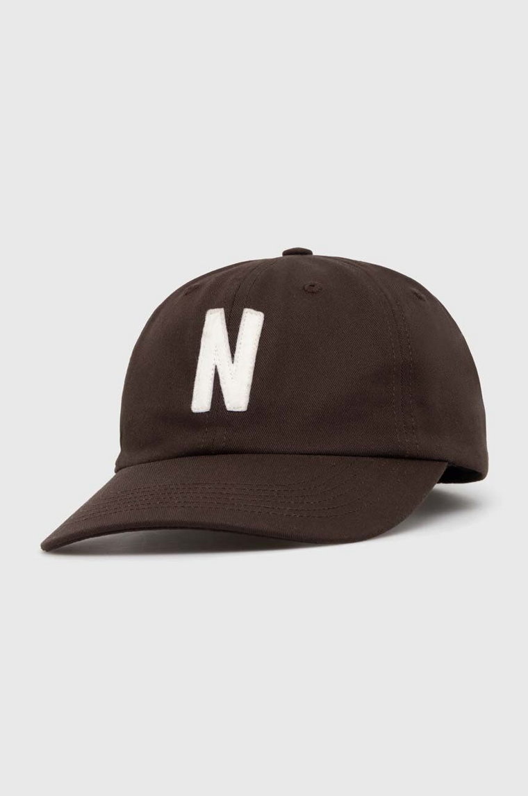 Norse Projects czapka z daszkiem bawełniana Felt N Twill Sports Cap kolor brązowy z aplikacją N80.0128.2022