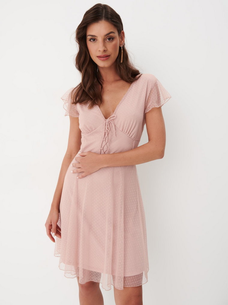 Mohito - Sukienka mini z tkaniny plumeti - pastelowy różowy