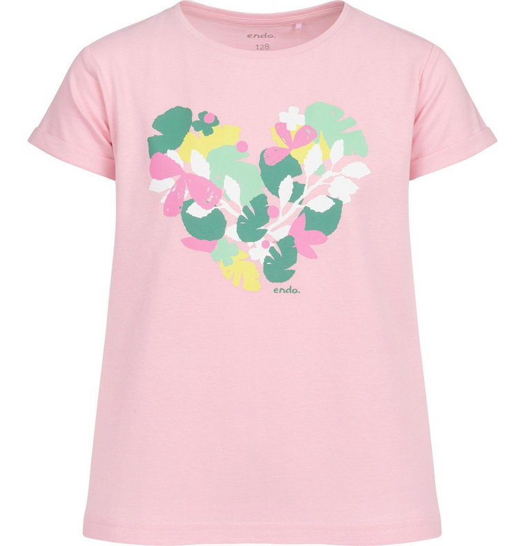 T-shirt Koszulka dziewczęca dziecięca Bawełna 116 różowy kwiaty serce Endo