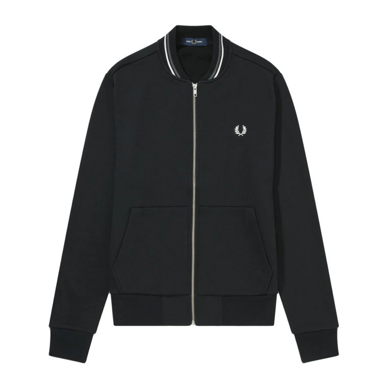 Czarny Sweter z Zamkiem i Paskami Fred Perry