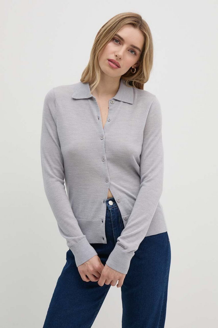Calvin Klein sweter wełniany damski kolor szary lekki K20K207198